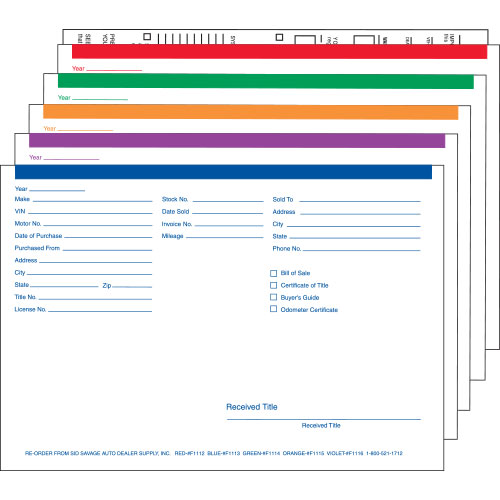 Car Envelopes, Automotive Forms, Dealer Envelopes, Simplified Vehicle