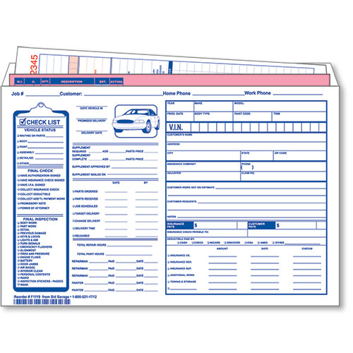 Body Shop Envelope, Body Shop Jackets, Body Shop Repair Order, Auto