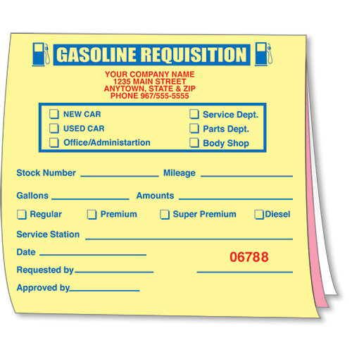Gasoline Requisition Book, Gas Expense Forms, Gasoline Receipt Book