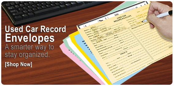 Used Car Record envelopes for auto dealers.