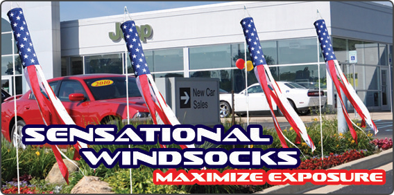 Maximize exposure for your auto dealership lot with our sensational windsock flags!